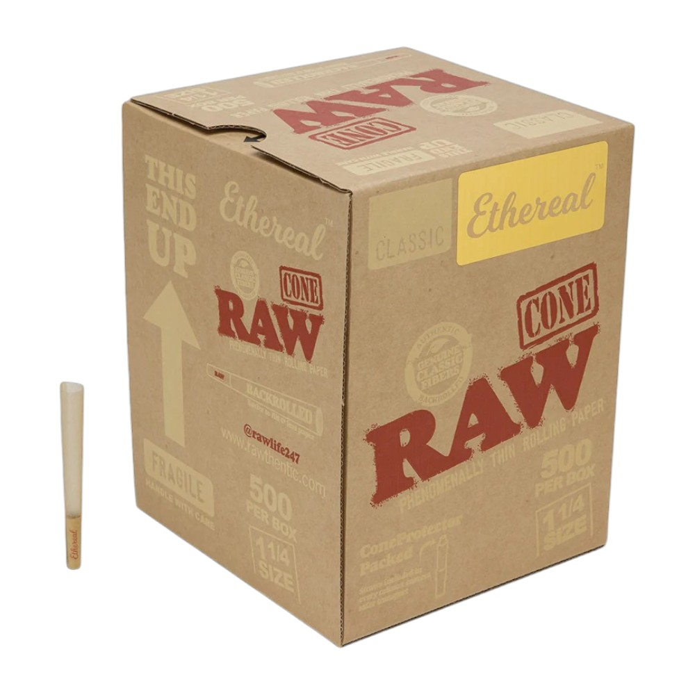 RAW 1 1/4 SIZE CLASSIC ETHEREAL BACKROLLED CONE BOX OF 500