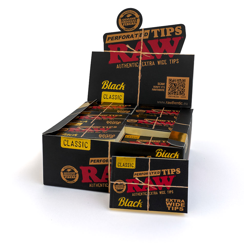 RAW BLACK PERFORATED EXTRA WIDE TIPS 40CT BOX OF 36