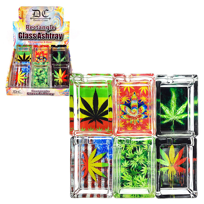RECTANGLE GLASS ASHTRAY WEED FLOWER DESIGN BOX OF 6