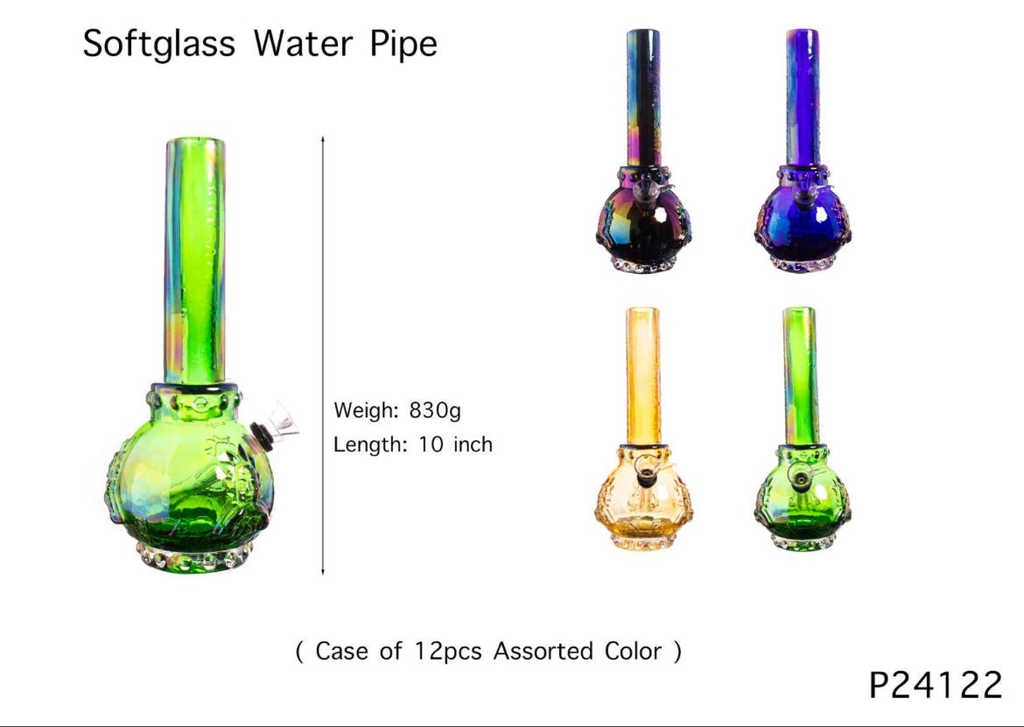 SOFT GLASS WATER PIPE 10" #GP24122 ASSORTED COLORS
