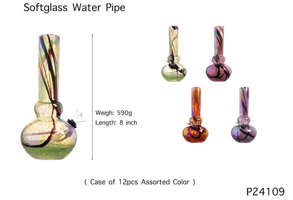 SOFT GLASS WATER PIPE 8" #GP24109 ASSORTED COLORS