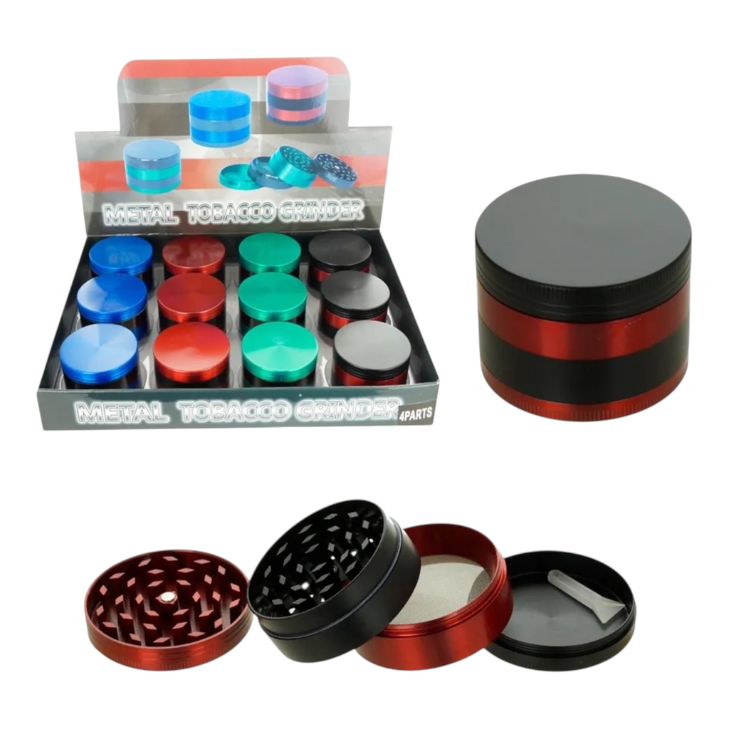 TOBACCO GRINDER 50MM TWO-TONE DESIGN 4 PARTS #GR124 BOX OF 12