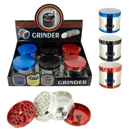 [Temp-HAM-004670] TOBACCO GRINDER 61MM ALLOY WITH SMALL SIDE WINDOWS 4 PARTS #GR108 BOX OF 6