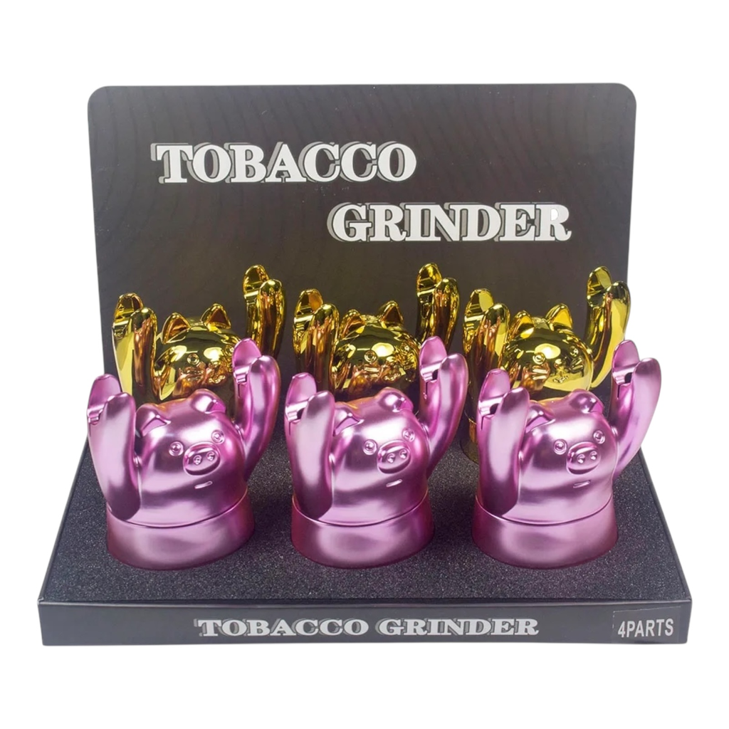 TOBACCO GRINDER CAT & PIG HANDS UP DESIGN 3 PARTS #GR340 BOX OF 6