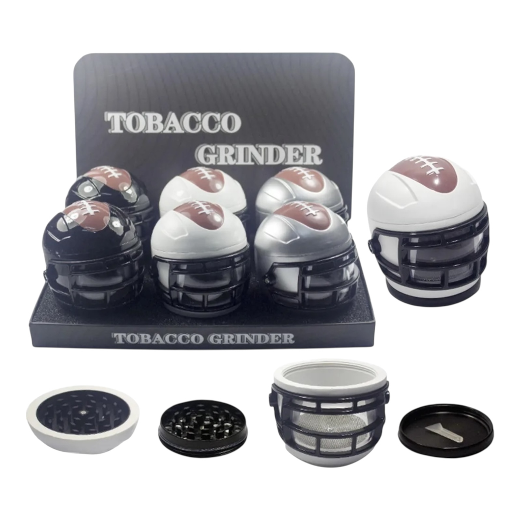 TOBACCO GRINDER FOOTBALL HELMET DESING 4 PARTS #GR348 BOX OF 6