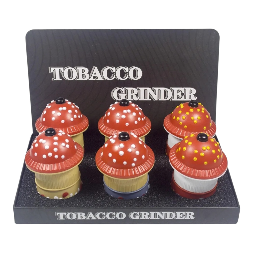TOBACCO GRINDER MUSHROOM DESIGN 4 PARTS #GR342 BOX OF 6