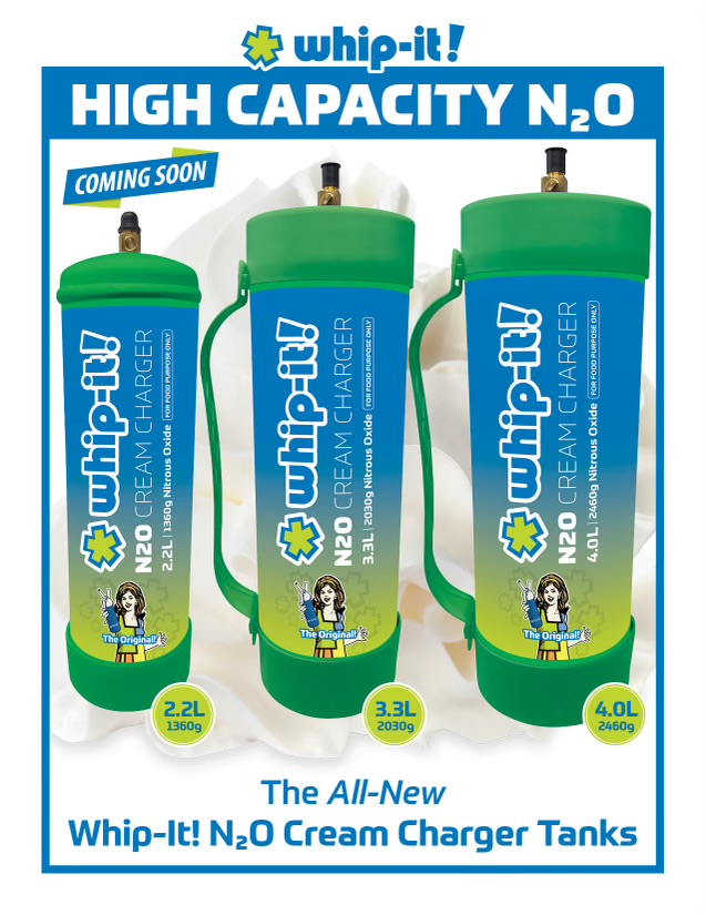 WHIP IT CYLINDER TANK NITROUS OXIDE CREAM CHARGER 3.3L BOX OF 2