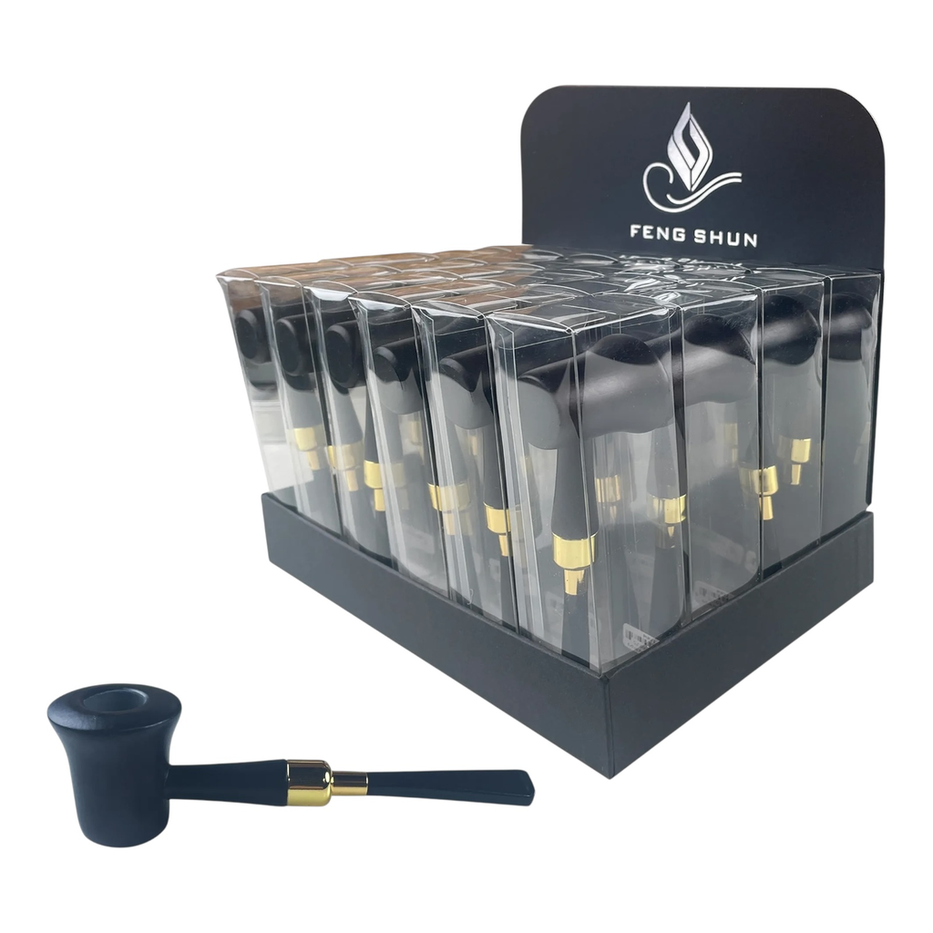 WOOD PIPE BLACK WITH GOLD HARDWARE #PIP22 BOX OF 24