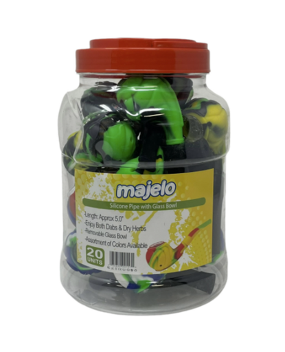 [INTREF01204] MAJELO SILICONE PIPE WITH GLASS BOWL 5" #MJ001570 20CT JAR
