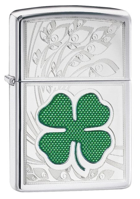 ZIPPO LIGHTER CLOVER HIGH POLISH CHROME DESIGN 24699
