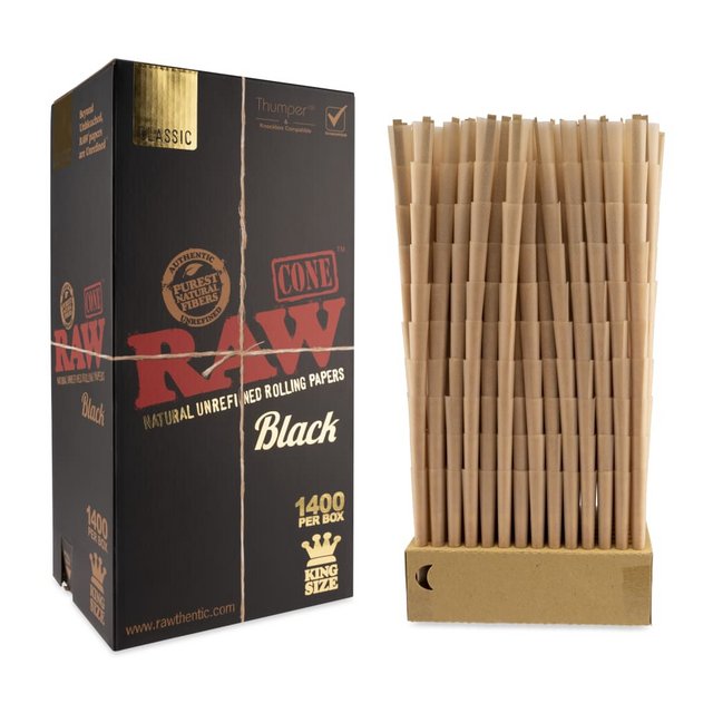 RAW BLACK CLASSIC KINGSIZE CONE 1400 PER BOX