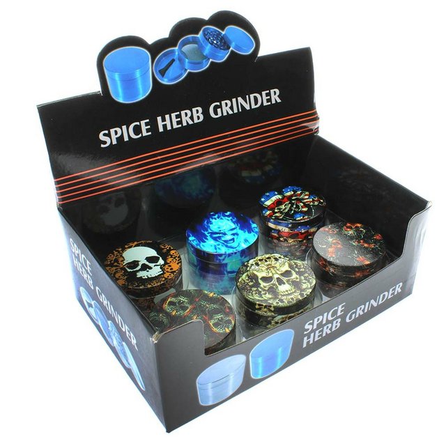 SPICE HERB GRINDER 4 PARTS ASSORTED DESIGN BOX OF 12