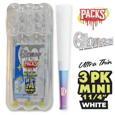 GLONES X PACKS MINI 1 1/4 GLASS TIP PRE-ROLLED CONES 3CT BOX OF 12
