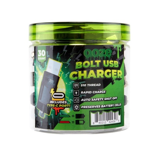 [OOZE-26844] OOZE BOLT USB CHARGER 30CT JAR (BLACK)