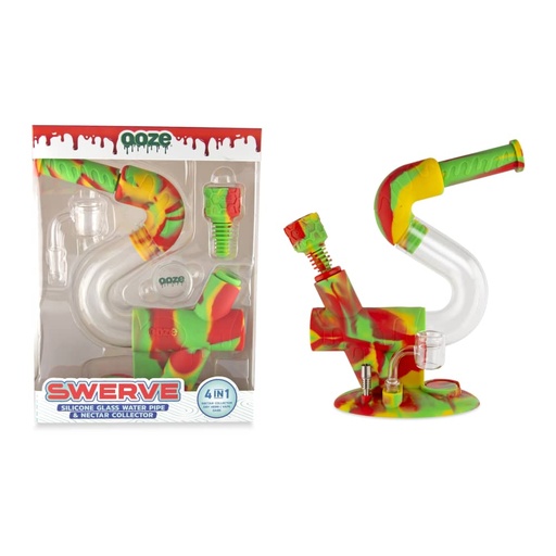 [INTREF03451] OOZE SWERVE SILICONE GLASS WATER PIPE AND NECTAR COLLECTOR (RASTA)