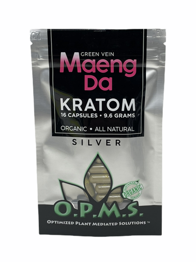 [INTREF03471] OPMS SILVER KRATOM CAPSULES BAG (GREEN VEIN MAENG DA, 9.6GM 16CT)