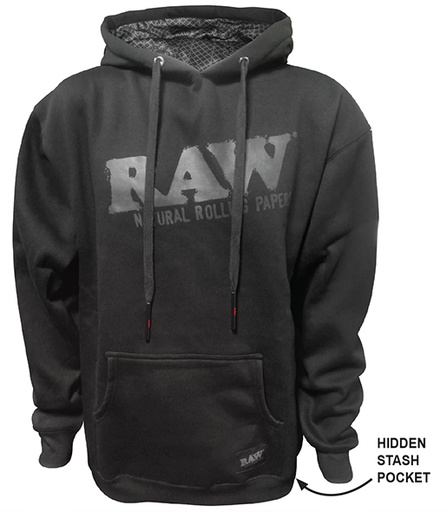 [INTREF03625] RAW BLACK COTTON HOODIE WITH BLACK LOGO #22152 (LARGE)