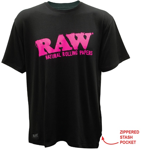 [RAW-02208] RAW BLACK SHIRT PINK LOGO WITH SIDE ZIPPER POCKET #22104 (LARGE)