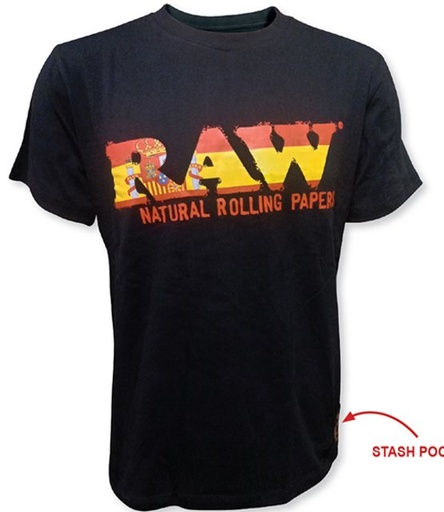 [RAW-02203] RAW BLACK SHIRT SPAIN FLAG DESIGN WITH SIDE ZIPPER POCKET #22094 (LARGE)