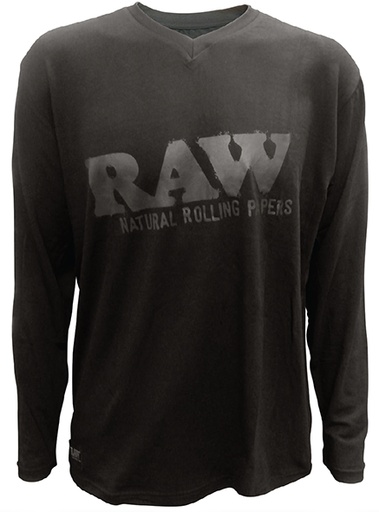 [RAW-02179] RAW BLACK V NECK LONG SLEEVE SHIRT #22125 (LARGE)