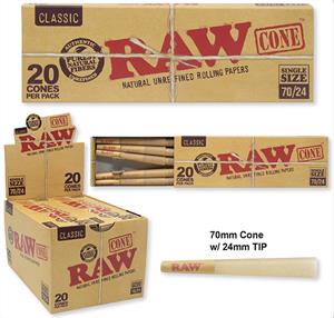 [INTREF01581] RAW CLASSIC SINGLE SIZE CONES 20CT BOX OF 12 (70MM/24MM)