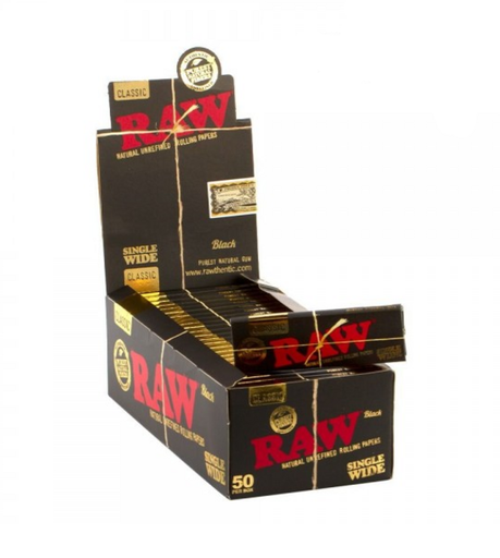 [ITM080521017982] RAW SINGLE WIDE BLACK PAPERS 50CT BOX OF 50