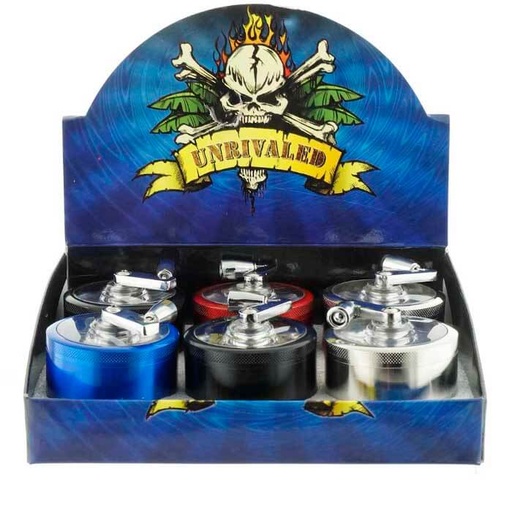 [ITM080621018597] TOBACCO GRINDER MIXED COLOR WITH HAND CRANK 4 PARTS GR071 BOX OF 6