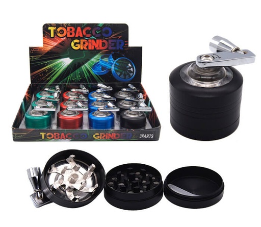 [ITM080621018598] TOBACCO GRINDER MIXED COLOR WITH HAND CRANK 3 PARTS GR071-3-40 BOX OF 12