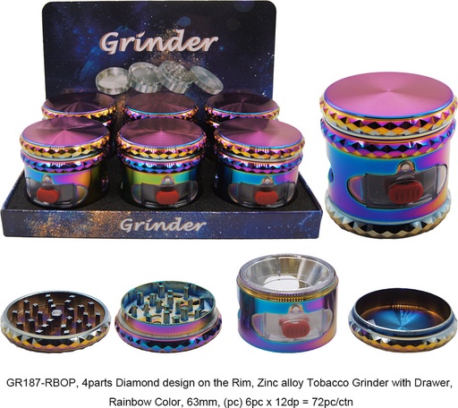 [ITM090621018628] TOBACCO GRINDER RAINBOW STASH GRINDER GR187-RBOP BOX OF 6