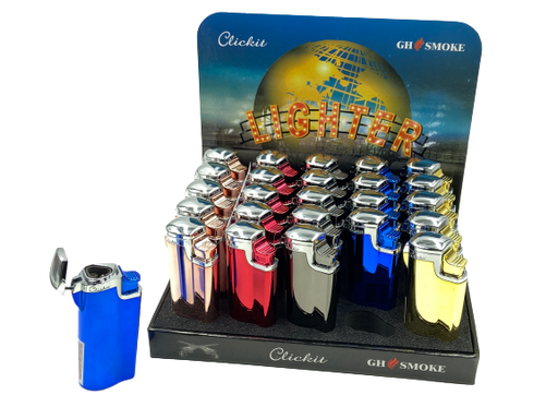 [ITM120720012283] MULTI COLOR SHINY TRIPLE TORCH w/CIGAR PUNCHER GH-10878 BOX OF 25