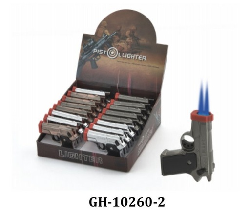 [ITM120720012303] PISTOL DOUBLE TORCH LIGHTER GH-10260-2 BOX OF 16