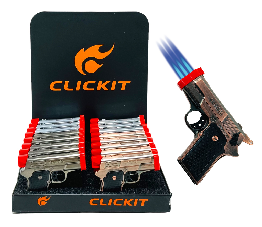 CLICKIT PISTOL TRIPLE TORCH LIGHTER GH-10260-3 BOX OF 16