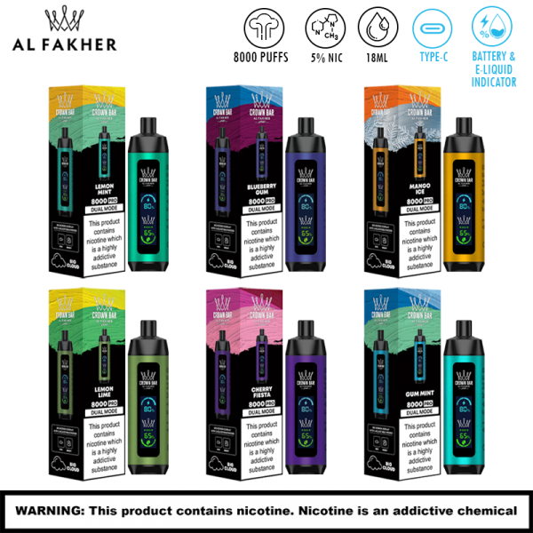 AL FAKHER CROWN BAR PRO *DUAL MODE* 5% DISPOSABLE 8000 PUFFS BOX OF 5.