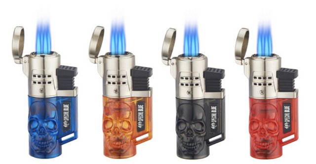 SPECIAL BLUE SKULL 4 FLAME TORCH LIGHTER #LT132 BOX OF 12