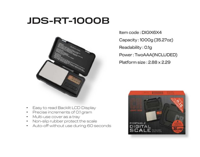 CR JDS-RT-1000B PORTABLE DIGITAL SCALE 1000G X 0.1G NON SLIP RUBBER BLACK