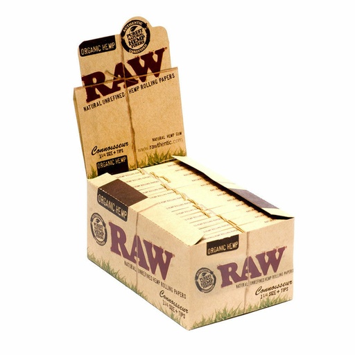 [ITM23062081378137] RAW 1 1/4 ORGANIC ROLLING PAPERS+TIPS CONNOISSEUR BOX OF 24