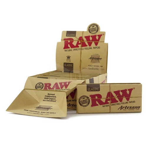 [ITM23062081428142] RAW ORGANIC KINGSIZE SLIM ROLLING PAPERS+PAPERS+TIPS ARTESANO BOX OF 15