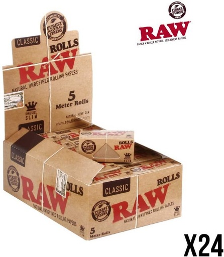 [ITM23062089928992] RAW CLASSIC KINGSIZE SLIM PAPER 5MT ROLL 24 PERBOX