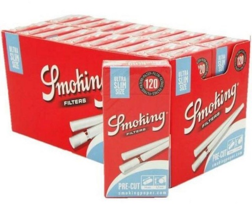 [ITM23062090449044] SMOKING ULTRA SLIM SIZE PRE CUT FILTERS 14MM X 5.7MM 120CT BOX OF 20