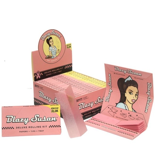 [ITM231221022242] BLAZY SUSAN KING SIZE SLIM PINK DELUXE ROLLING KIT PAPERS BOX OF 20