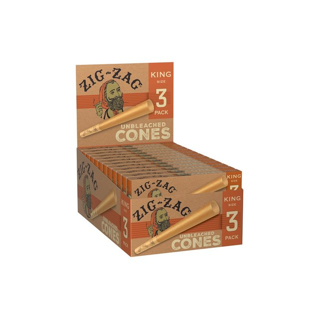 ZIG ZAG KING SIZE UNBLEACHED CONES 3CT BOX OF 24