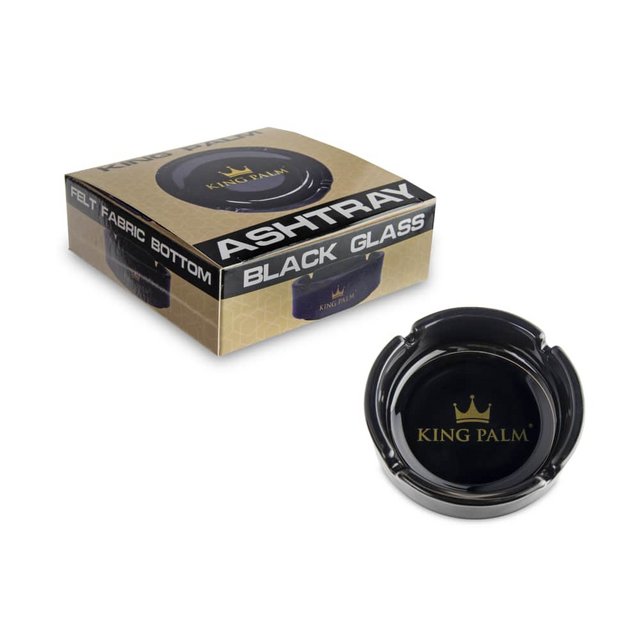 KING PALM BLACK GLASS ASHTRAY