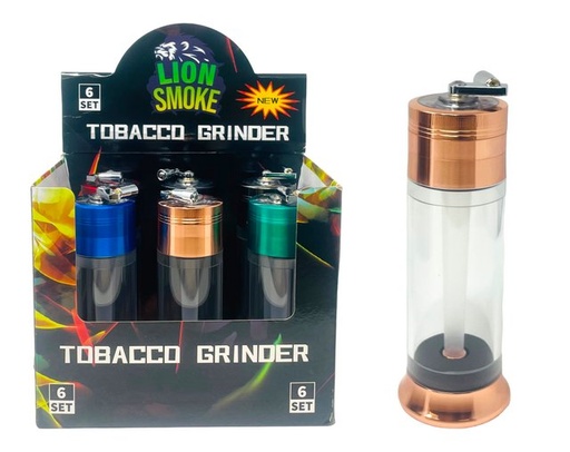 [LION-07263] LION SMOKE 5 PARTS TOBACCO GRINDER + CONE FILLER HANDLE ON TOP #LS44187 BOX OF 6