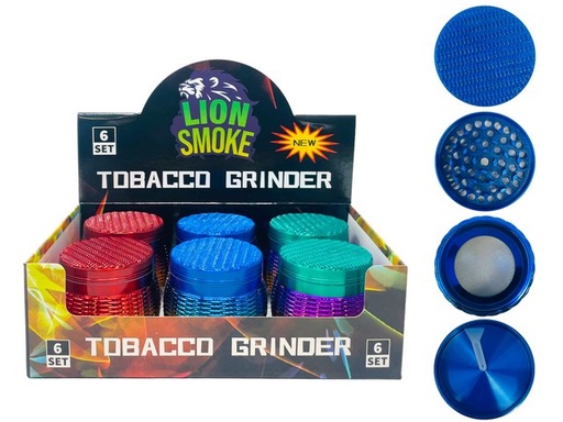[LION-07273] LION SMOKE 4 PARTS TOBACCO GRINDER BASKET PATTERN DESIGN #LS44231 BOX OF 6