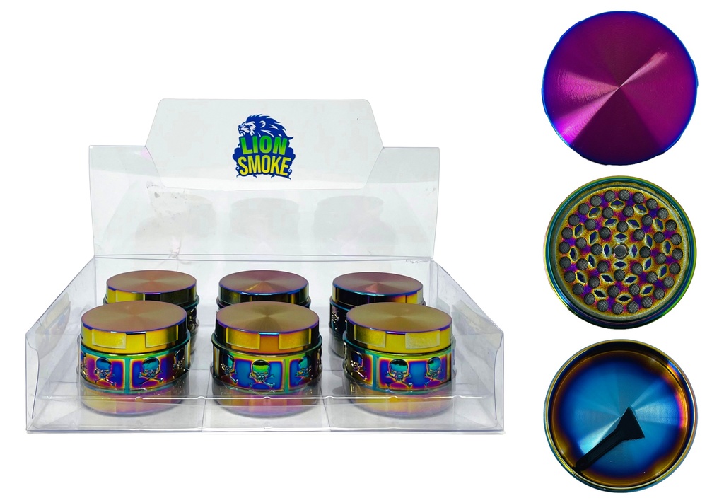 LION SMOKE 3 PARTS TOBACCO GRINDER ZNG732 BOX OF 6