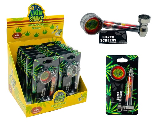 [LION-12306] LION SMOKE METAL TOBACCO PIPE WITH 5CT SCREENS & GRINDER BOX OF 12