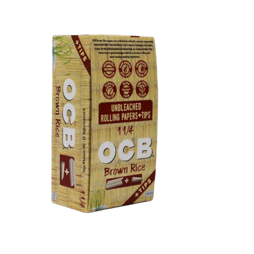 [OCB-03168] OCB BROWN RICE 1 1/4 UNBLEACHED ROLLING PAPERS + TIPS BOX OF 24