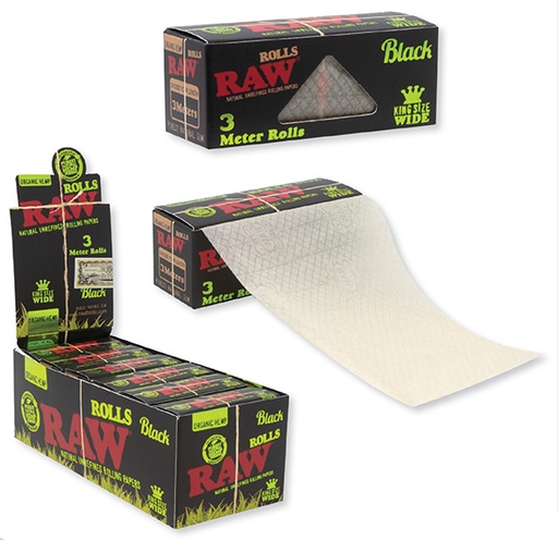 [RAW-02292] RAW BLACK ORGANIC HEMP KING SIZE WIDE 3 METER ROLLS BOX OF 12