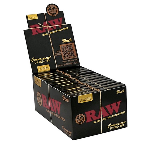 [RAW -05341] RAW BLACK 1 1/4 CLASSIC ROLLING PAPER+TIPS CONNOISSEUR BOX OF 24