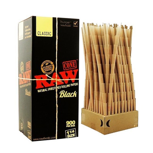 [RAW -08928] RAW 1 1/4 BLACK CLASSIC BULK CONES 900 PER BOX